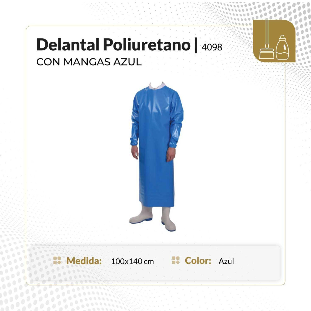 Delantal de poliuretano con mangas termosoldadas azul 100x140 cm