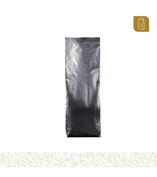 Funda 8.8x28 para café SIN válvula desgasificadora color plateado tipo flowpack con selle ventral  200 a 300 gr