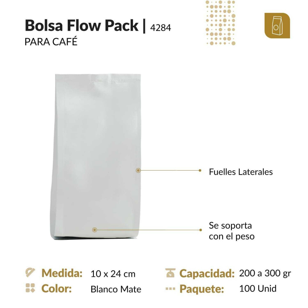 Funda 10x24 trilaminada color blanco tipo flow pack