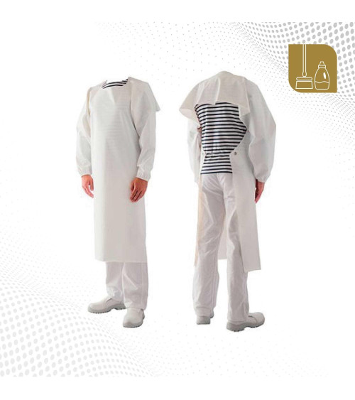 Delantal de poliuretano con mangas termosoldadas blanco 90x130 cm