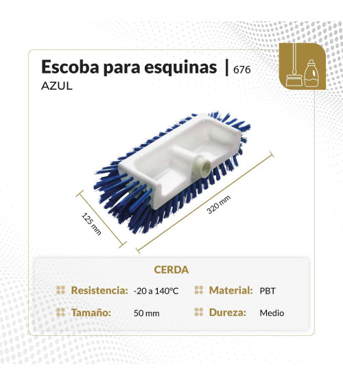 Escoba azul para esquinas y angúlos de cerda dura 32 cm ancho
