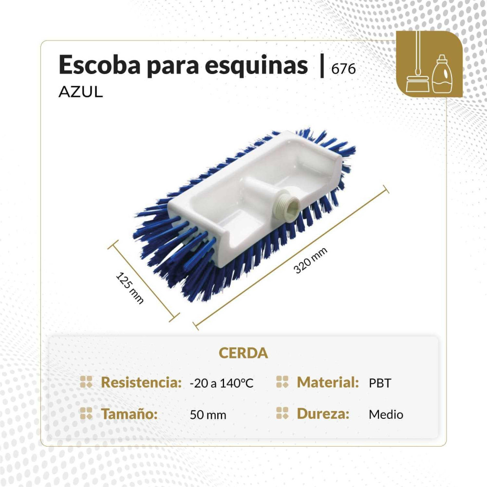 Escoba azul para esquinas y angúlos de cerda dura 32 cm ancho