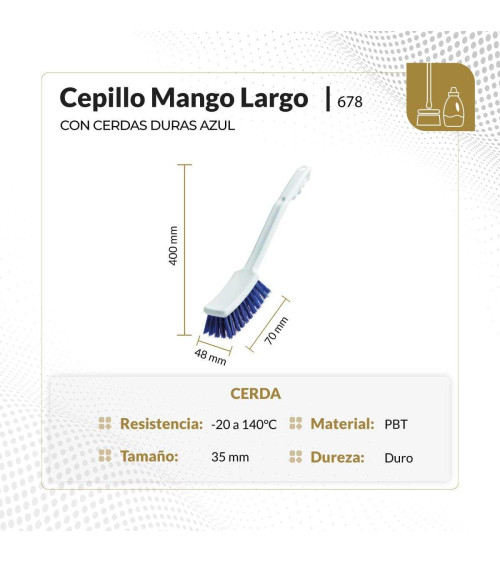 Cepillo mango largo con cerdas duras color azul