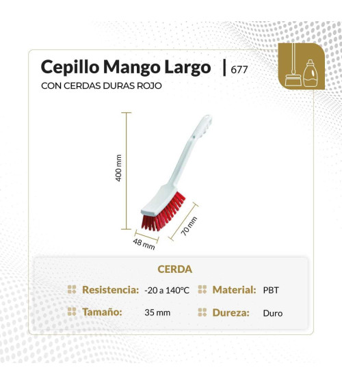 Cepillo mango largo con cerdas duras color rojo