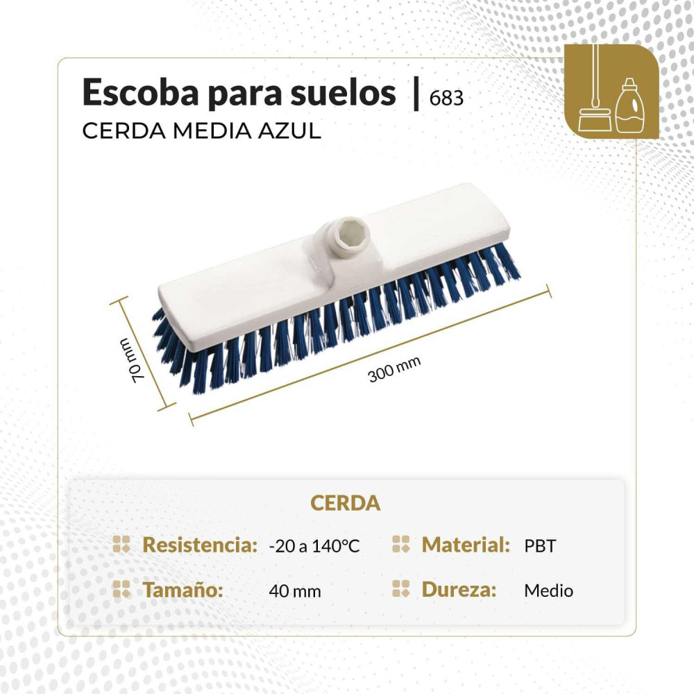 Escoba para suelos cerda media 30 cm color azul