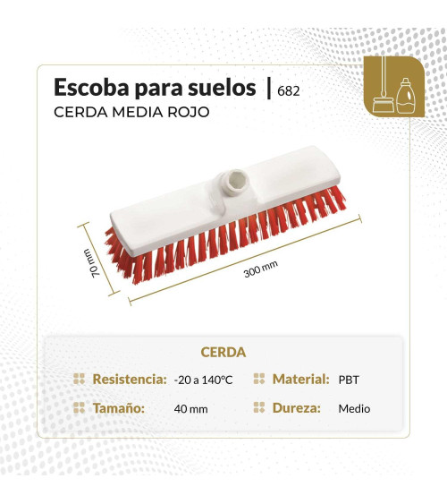 Escoba para suelos cerda media 30 cm color rojo