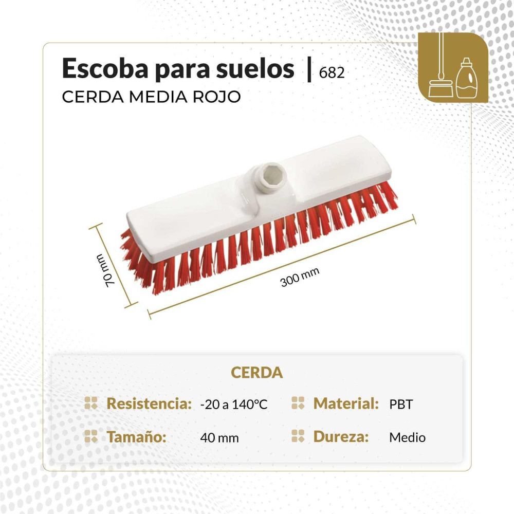 Escoba para suelos cerda media 30 cm color rojo