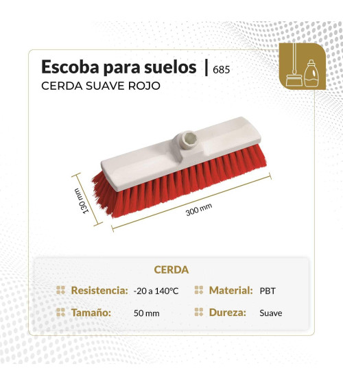 Escoba para suelos cerda suave 30 cm color rojo