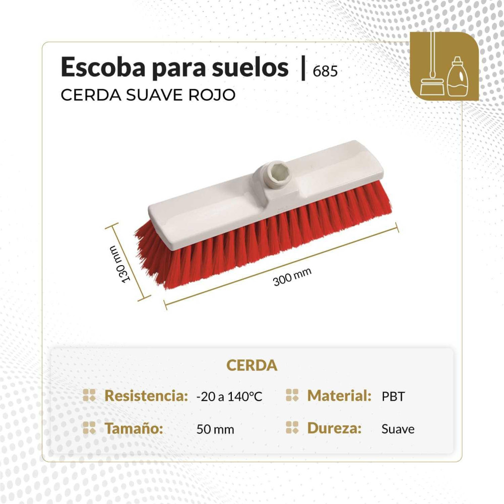 Escoba para suelos cerda suave 30 cm color rojo