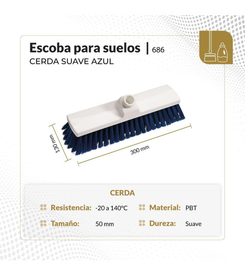 Escoba para suelos cerda suave 30 cm color azul