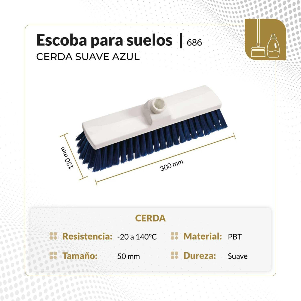 Escoba para suelos cerda suave 30 cm color azul