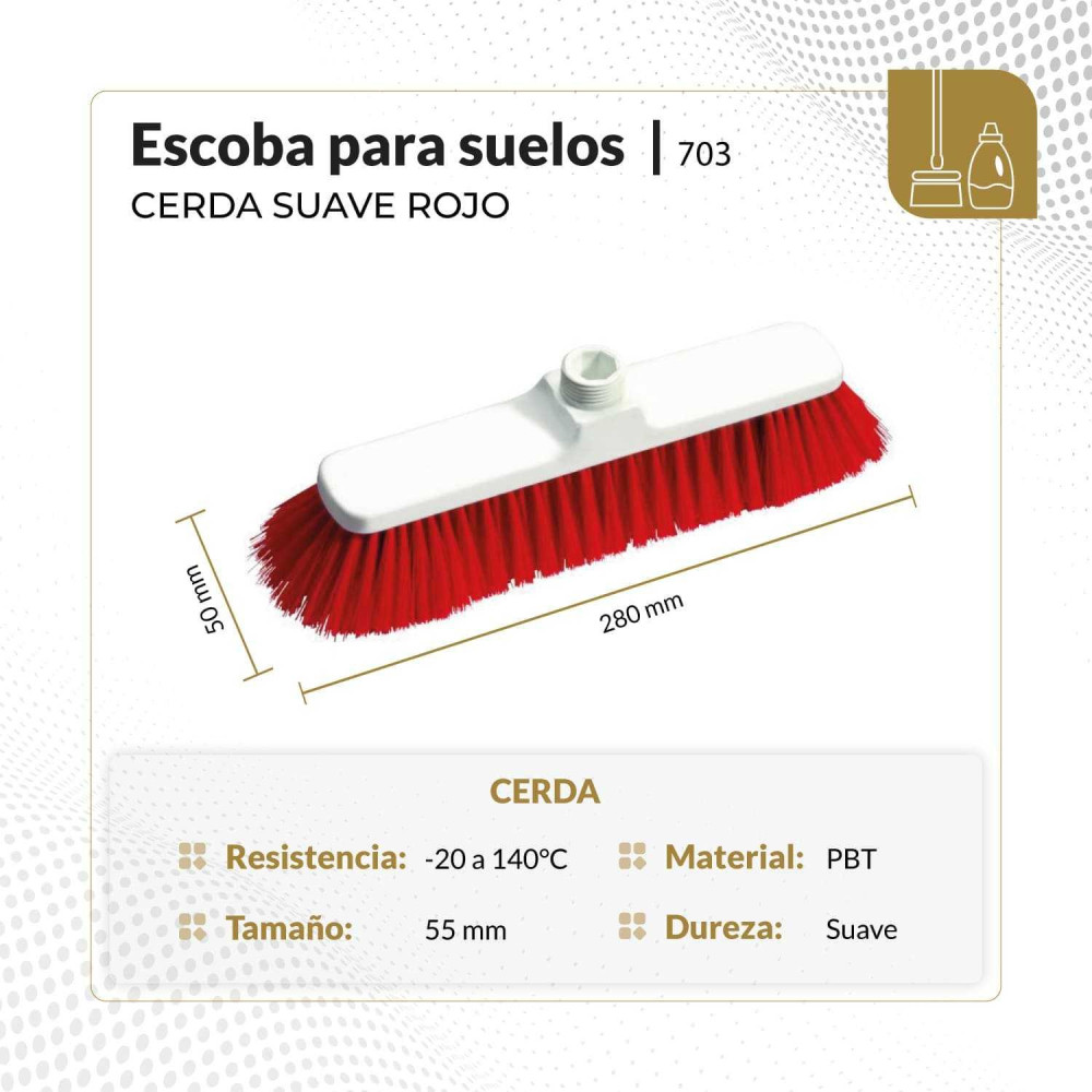 Escoba para suelos cerda suave 28 cm color rojo