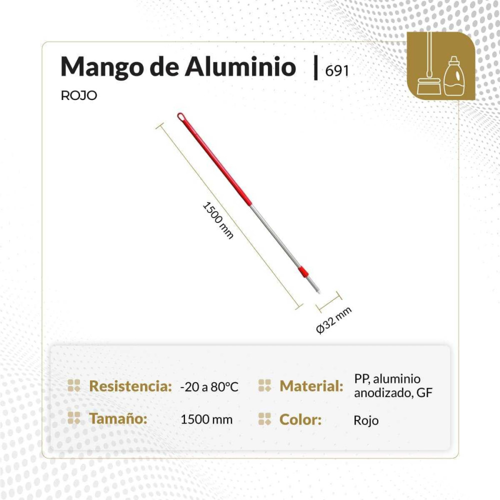 Mango de aluminio color rojo 1500 mm