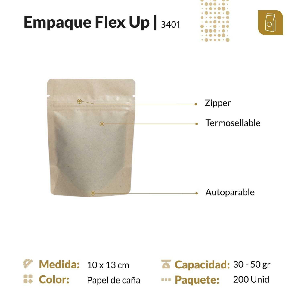 Funda parable tipo Doypack 10x13 acabado papel de caña con zipper
