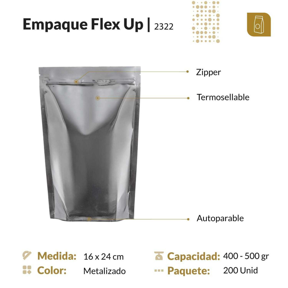 Funda parable tipo Doypack 16x24 cm metalizada con zipper