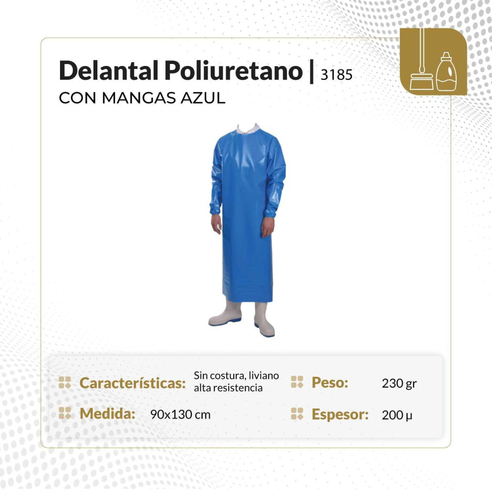 Delantal de poliuretano con mangas termosoldadas azul 90x130 cm