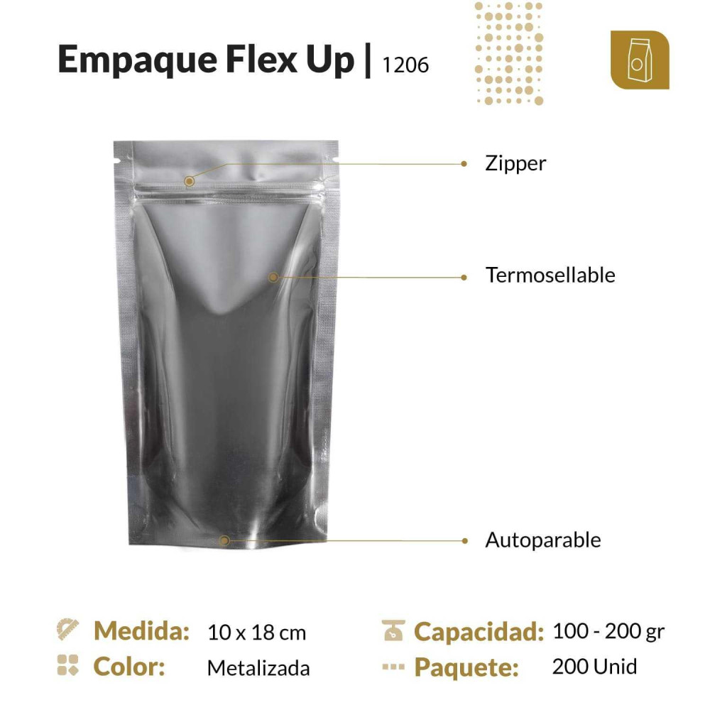 Funda parable tipo Doypack 10x18 cm metalizada con con zipper