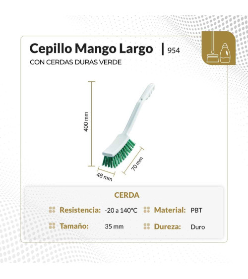 Cepillo mango largo con cerdas duras color verde