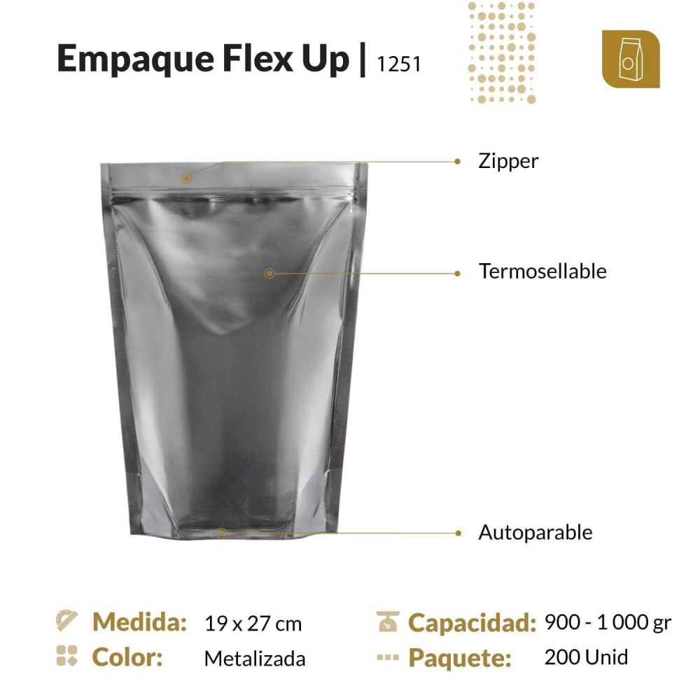 Funda parable tipo Doypack 19x27 cm metalizada con zipper