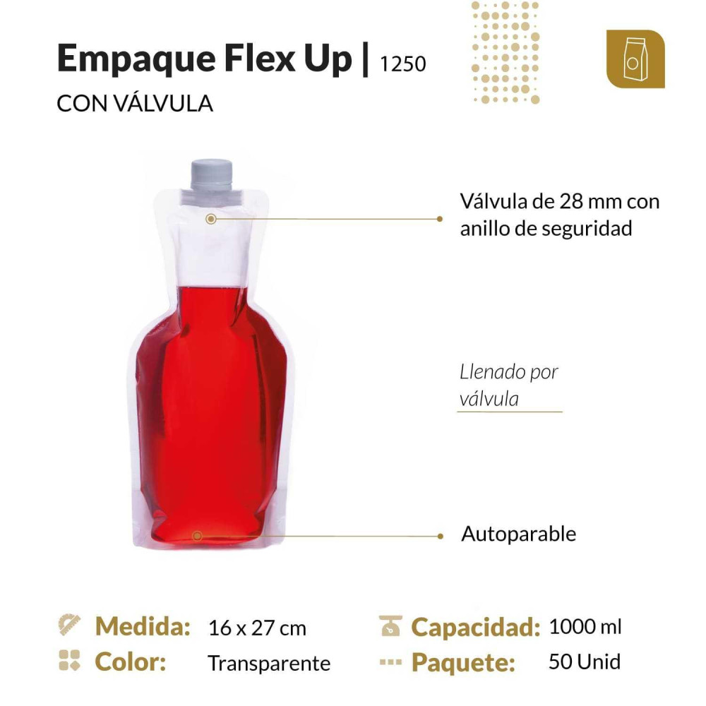 Funda parable tipo Doypack 16x27 tipo florero con válvula y tapa