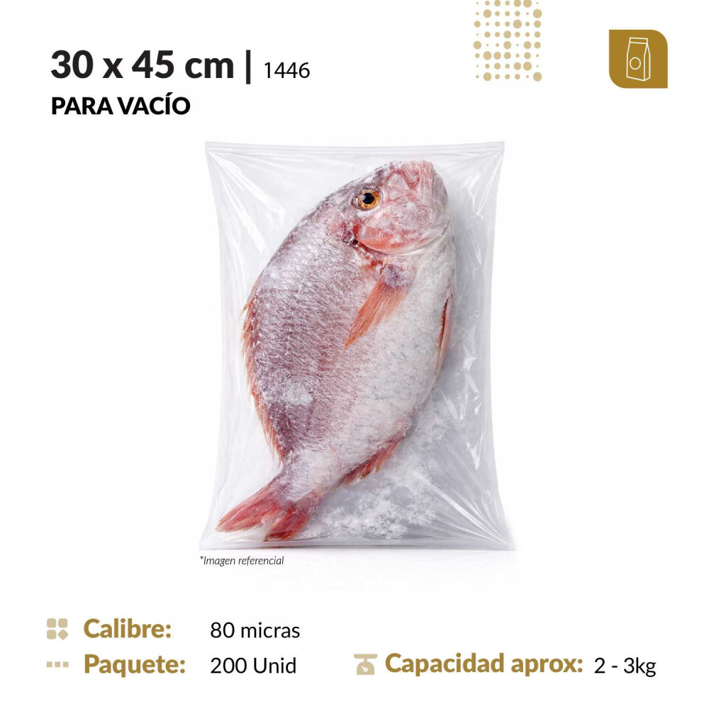 Funda plana 30x45 transparente de 80 micras para empacado al vacío