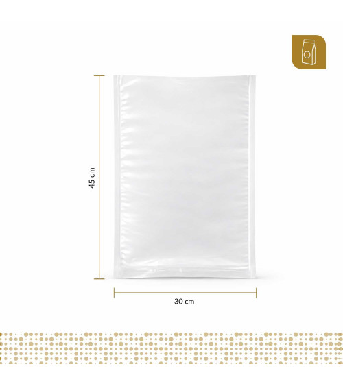 Funda plana 30x45 transparente de 80 micras para empacado al vacío