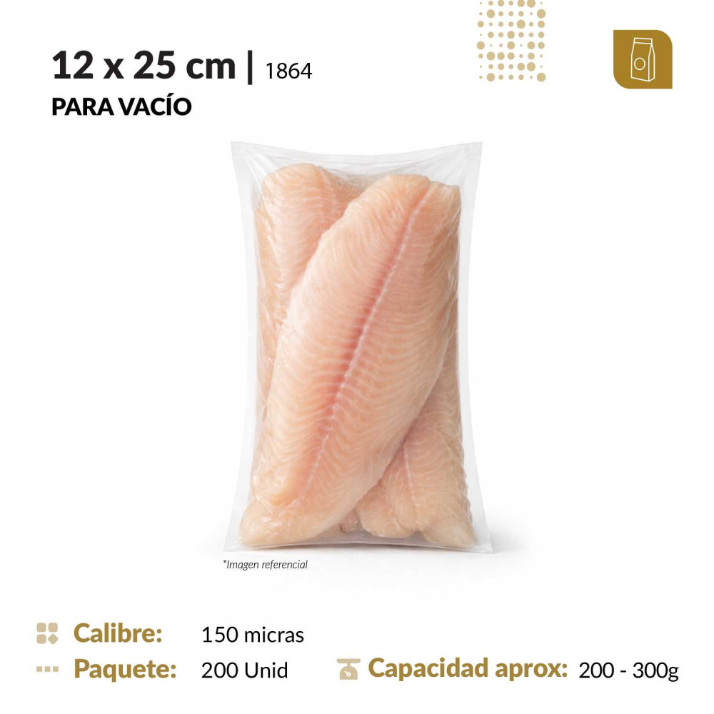 Funda plana 12x125 transparente de 150 micras para empacado al vacío