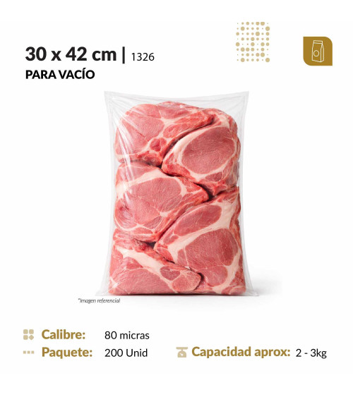 Funda plana 30x42 transparente de 80 micras para empacado al vacío