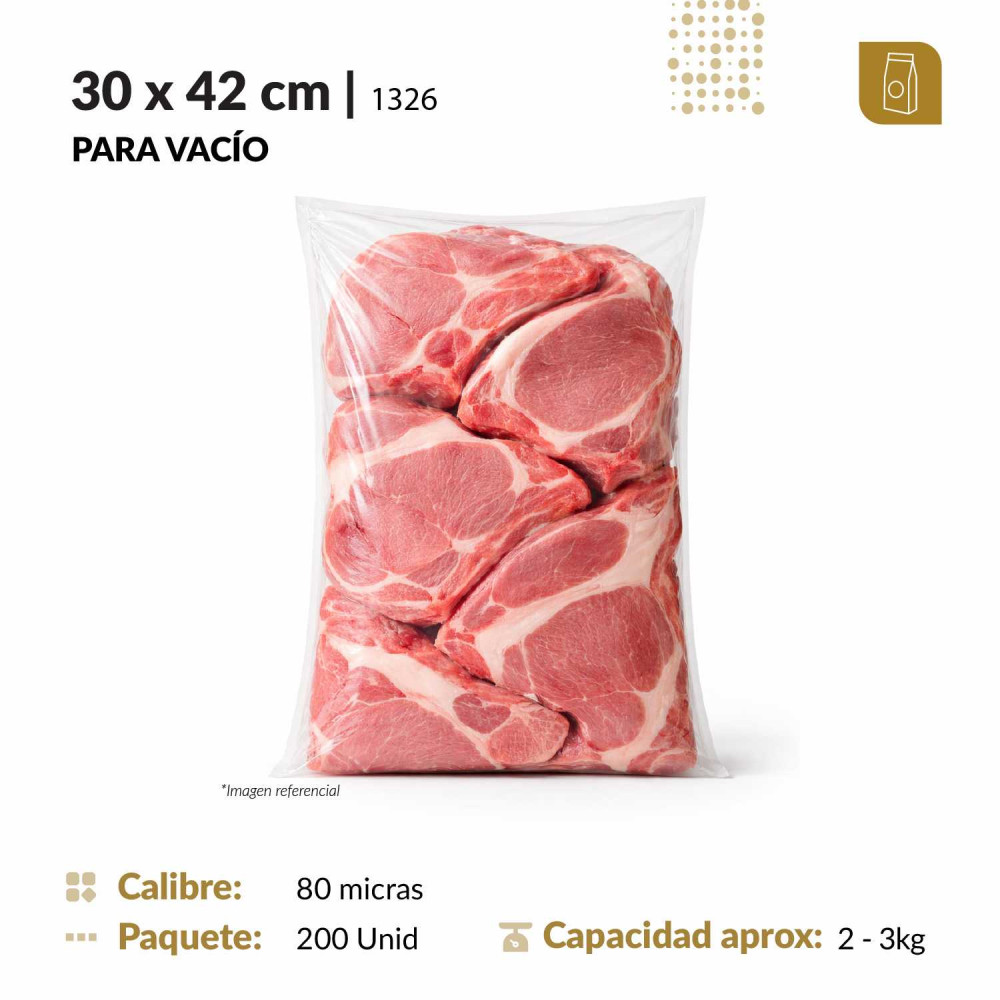 Funda plana 30x42 transparente de 80 micras para empacado al vacío