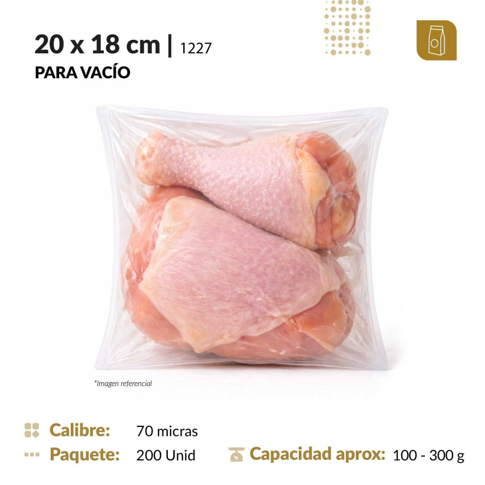 Funda plana 20x18 transparente para empacado al vacio