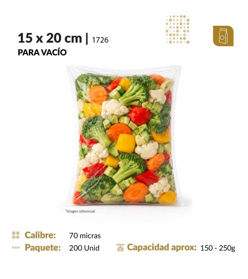 Funda plana 15x20 transparente para empacado al vacio