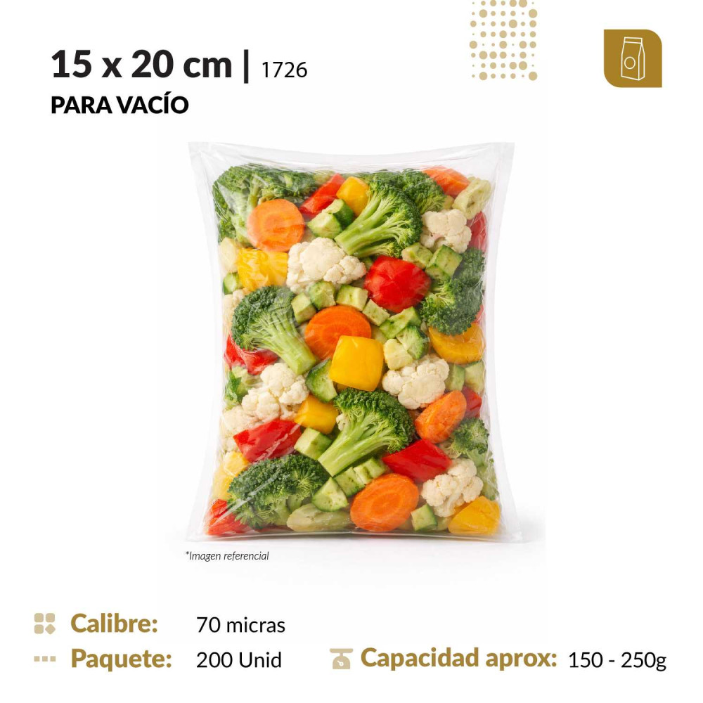 Funda plana 15x20 transparente para empacado al vacio