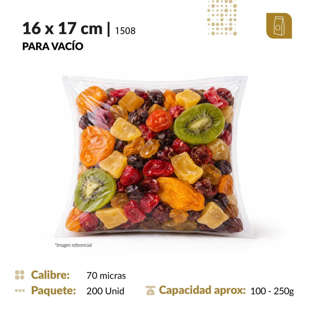 Funda plana 16x17 transparente para empacado al vacio