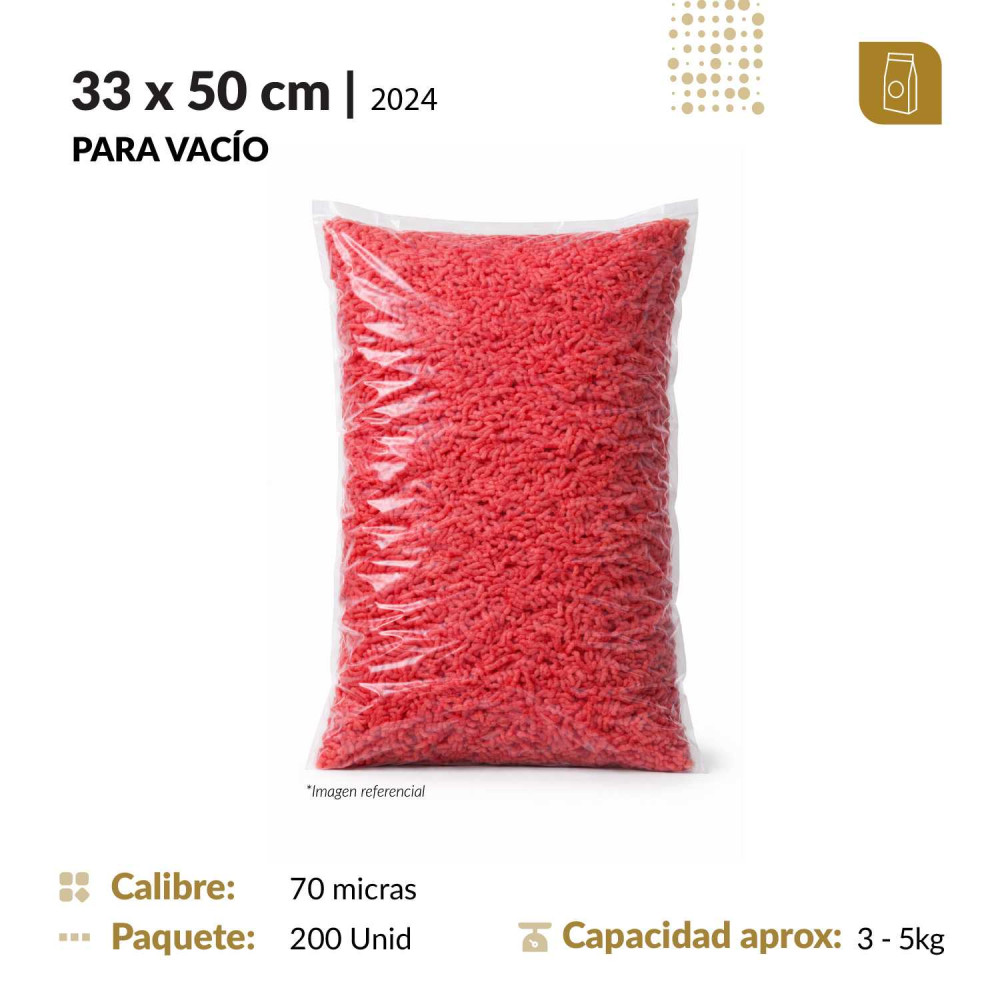 Funda plana 33x50 transparente para empacado al vacio