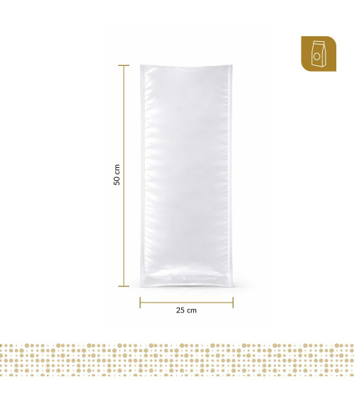 Funda plana 25x65 transparente de 90 micras para empacado al vacío