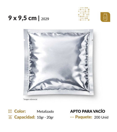 Funda plana tamaño sachet  9x95 metalizada de 3 selles