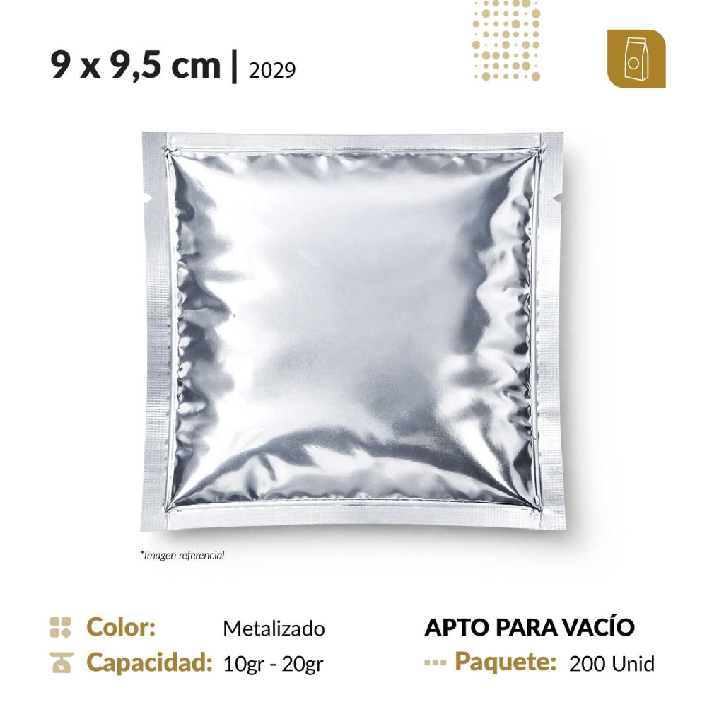 Funda plana tamaño sachet  9x95 metalizada de 3 selles