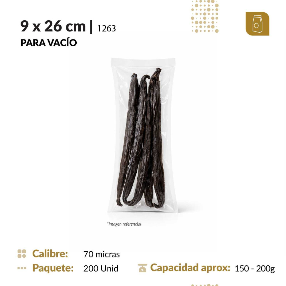 Funda plana 9x26 transparente para empacado al vacio