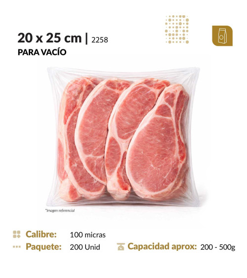 Funda plana 20x25 transparente de 100 micras para empacado al vacío