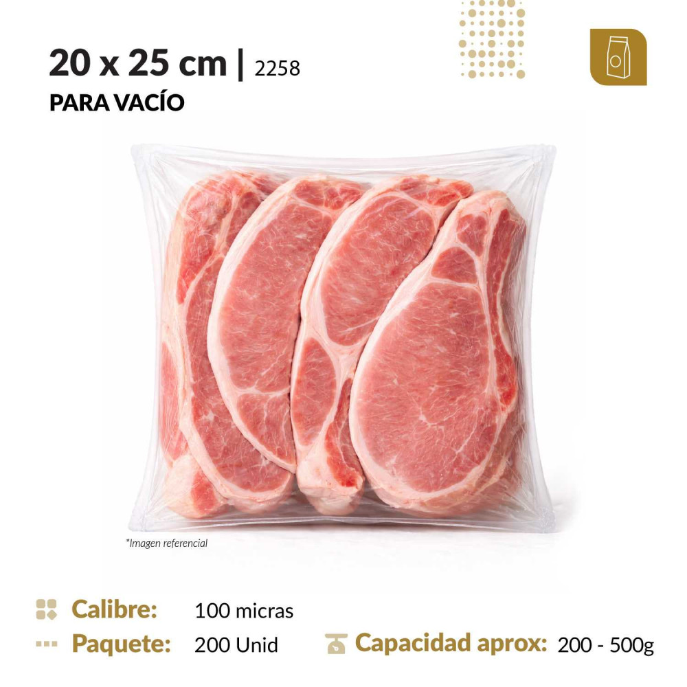 Funda plana 20x25 transparente de 100 micras para empacado al vacío