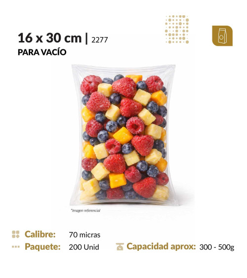 Funda plana 16x30 transparente para empacado al vacio