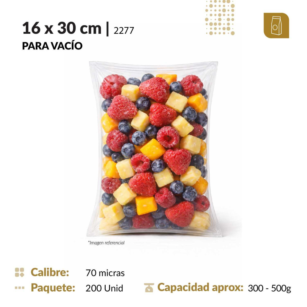 Funda plana 16x30 transparente para empacado al vacio