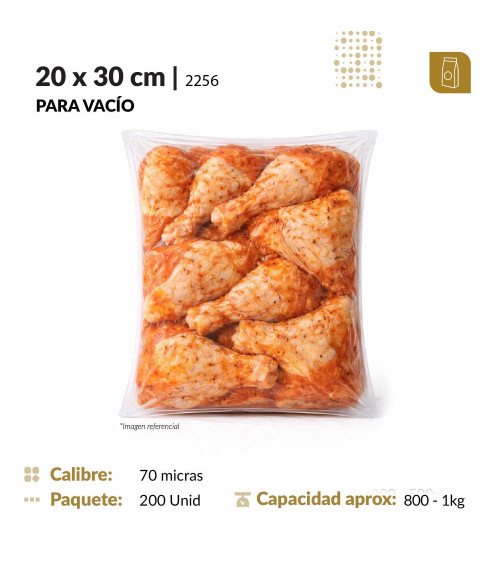 Funda plana 20x30 transparente para empacado al vacio