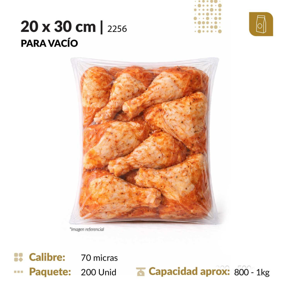 Funda plana 20x30 transparente para empacado al vacio