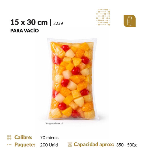 Funda plana 15x30 transparente para empacado al vacio