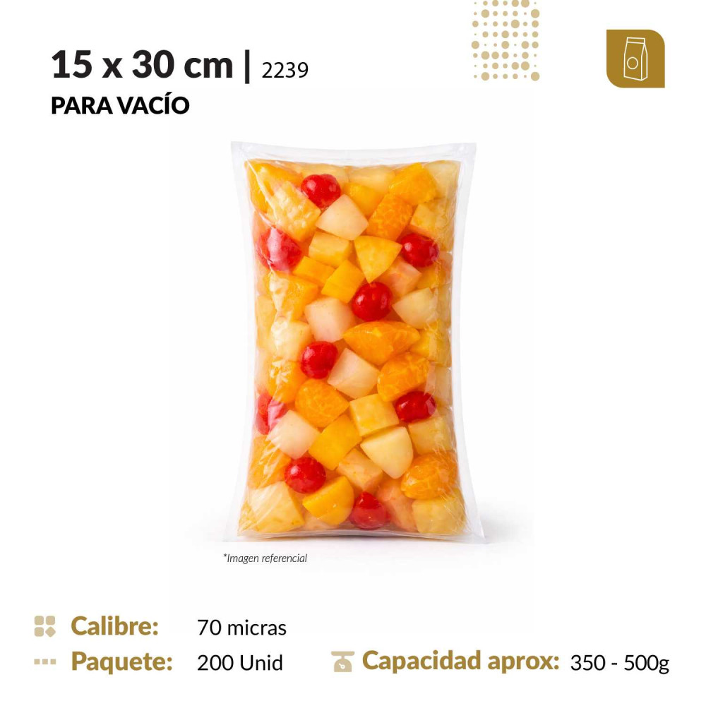Funda plana 15x30 transparente para empacado al vacio