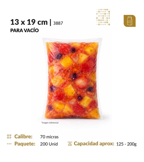 Funda plana 13x19 transparente para empacado al vacio