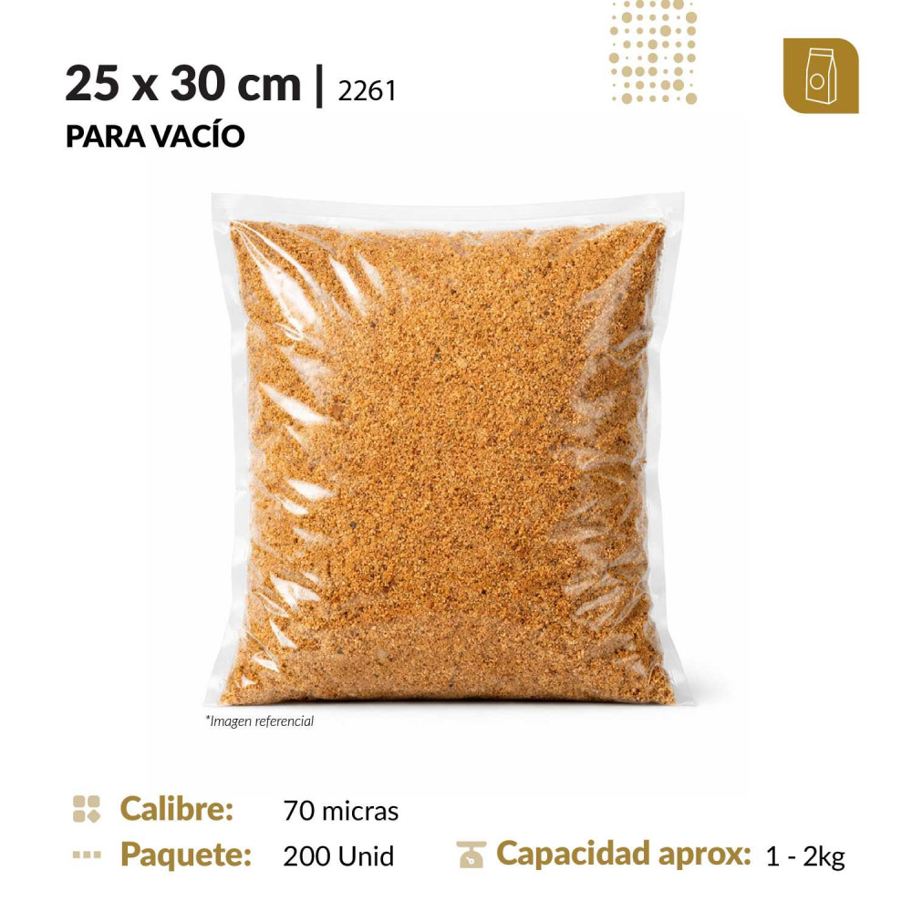 Funda plana 25x30 transparente para empacado al vacio