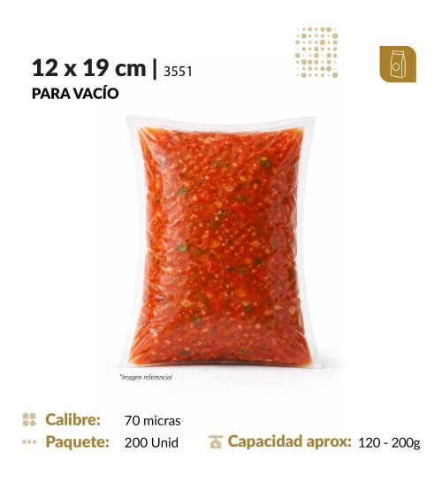 Funda plana 12x19 transparente para empacado al vacio