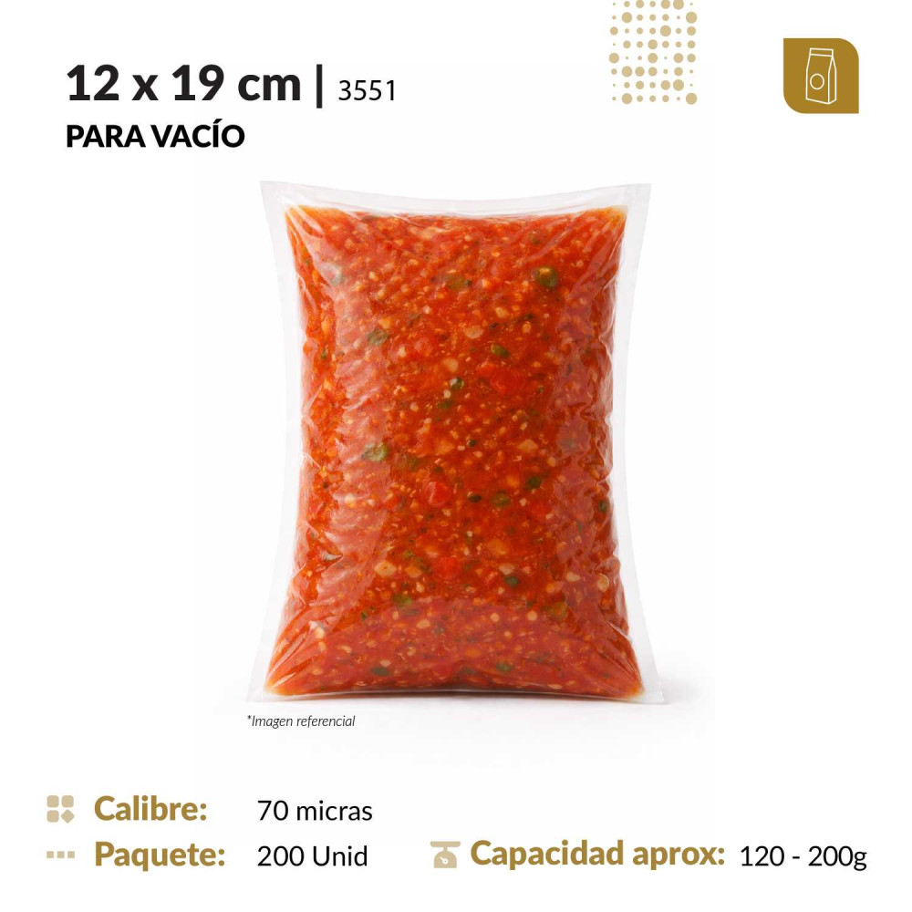 Funda plana 12x19 transparente para empacado al vacio